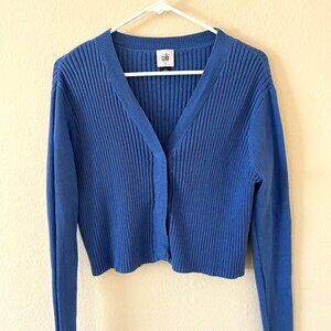 Cabi Slim‎ Rib Cardigan Women's L Blue Cropped Cotton Minimalist Classic